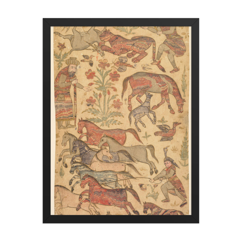 A marbled picture of Rustam catching Rakhsh — Restored Deccan Wall Art