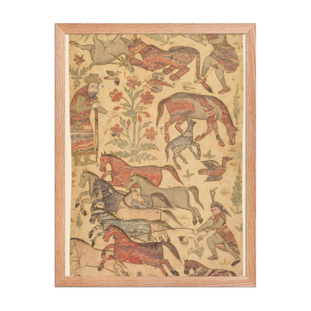 A marbled picture of Rustam catching Rakhsh — Restored Deccan Wall Art — view 3