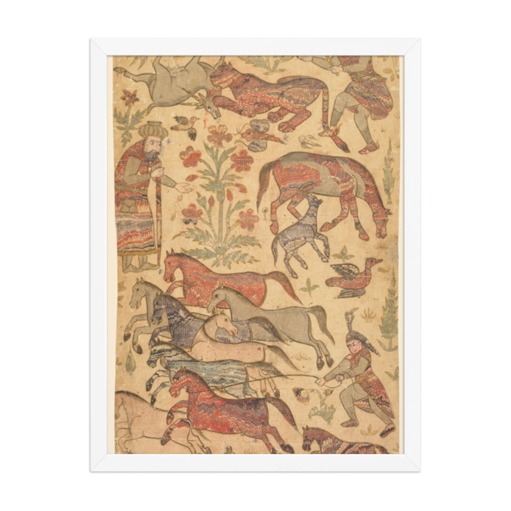 A marbled picture of Rustam catching Rakhsh — Restored Deccan Wall Art — view 5