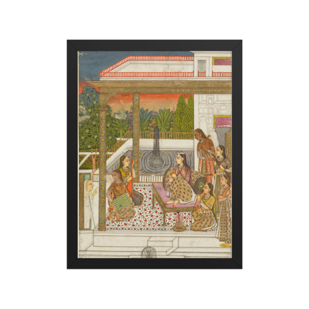 A princess with attendants on a terrace — Restored Deccan Wall Art — view 2