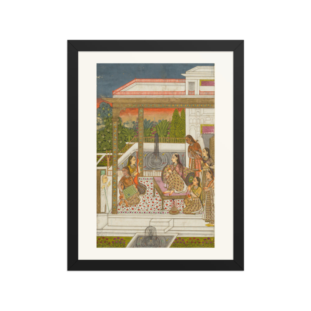 A princess with attendants on a terrace — Restored Deccan Wall Art — view 2