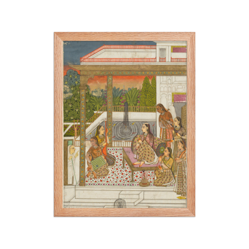 A princess with attendants on a terrace — Restored Deccan Wall Art — view 4