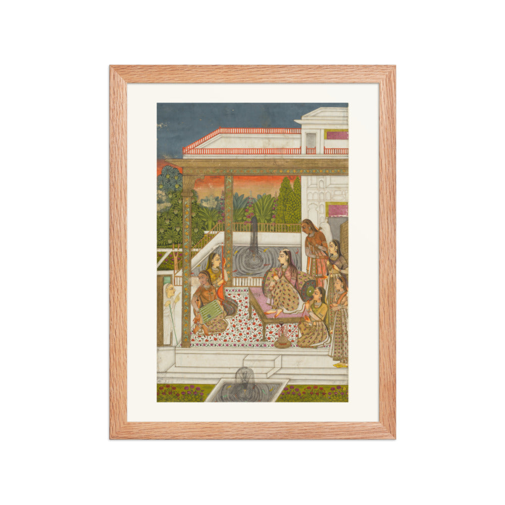 A princess with attendants on a terrace — Restored Deccan Wall Art — view 4