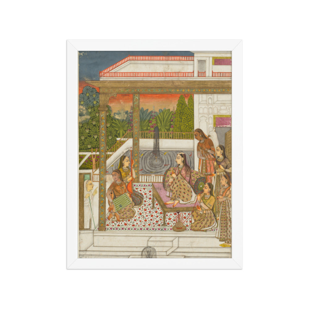 A princess with attendants on a terrace — Restored Deccan Wall Art — view 6
