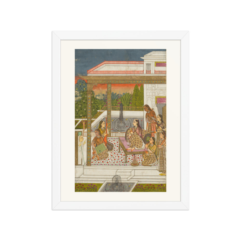 A princess with attendants on a terrace — Restored Deccan Wall Art — view 6