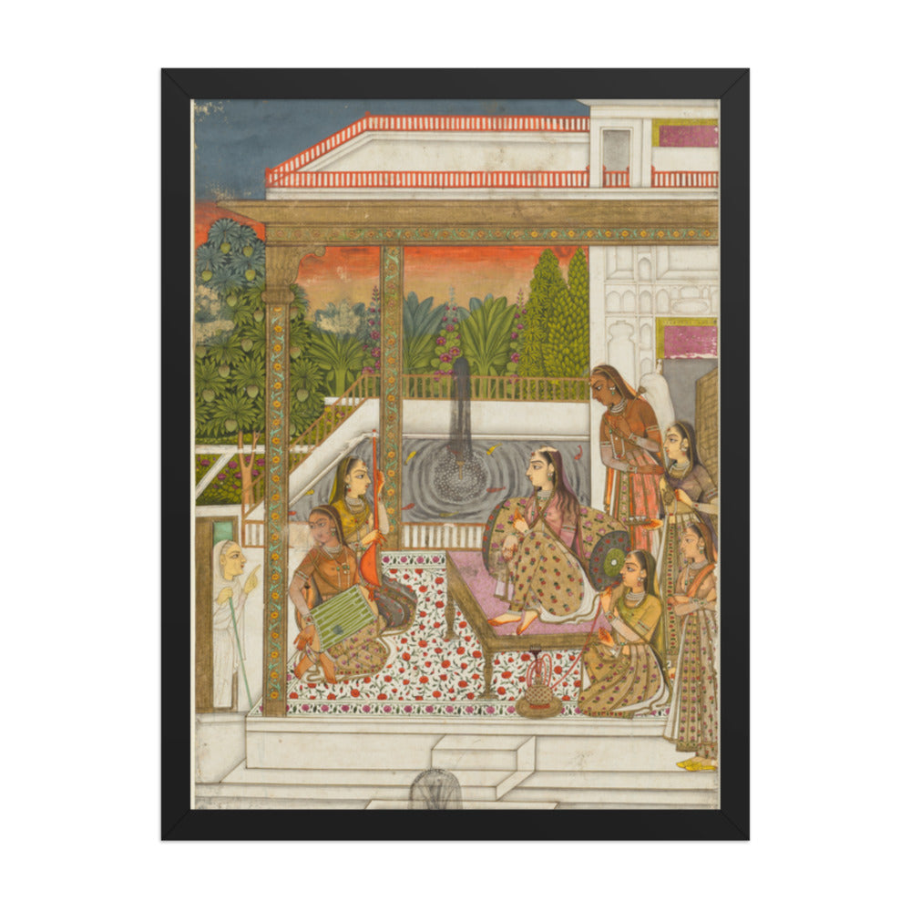 A princess with attendants on a terrace — Restored Deccan Wall Art — view 1