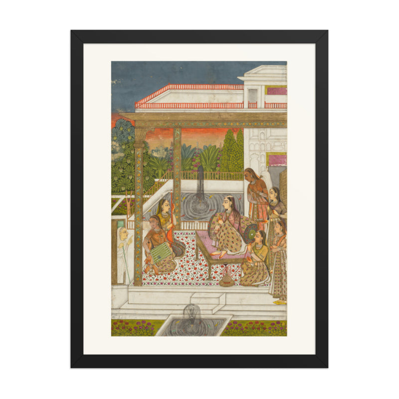 A princess with attendants on a terrace — Restored Deccan Wall Art