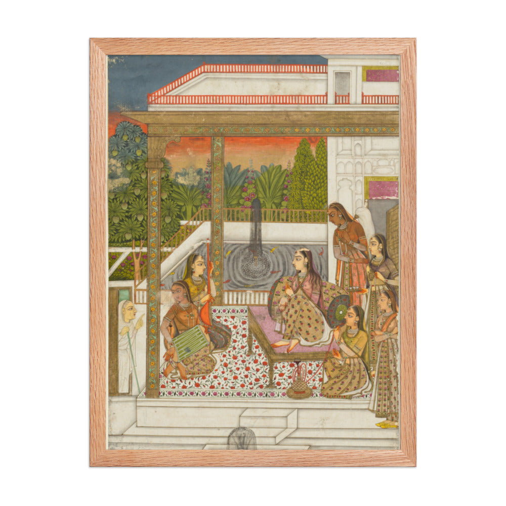 A princess with attendants on a terrace — Restored Deccan Wall Art — view 3