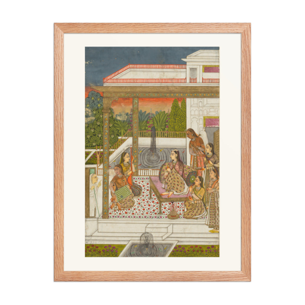 A princess with attendants on a terrace — Restored Deccan Wall Art — view 3