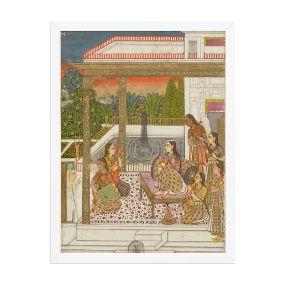 A princess with attendants on a terrace — Restored Deccan Wall Art — view 5