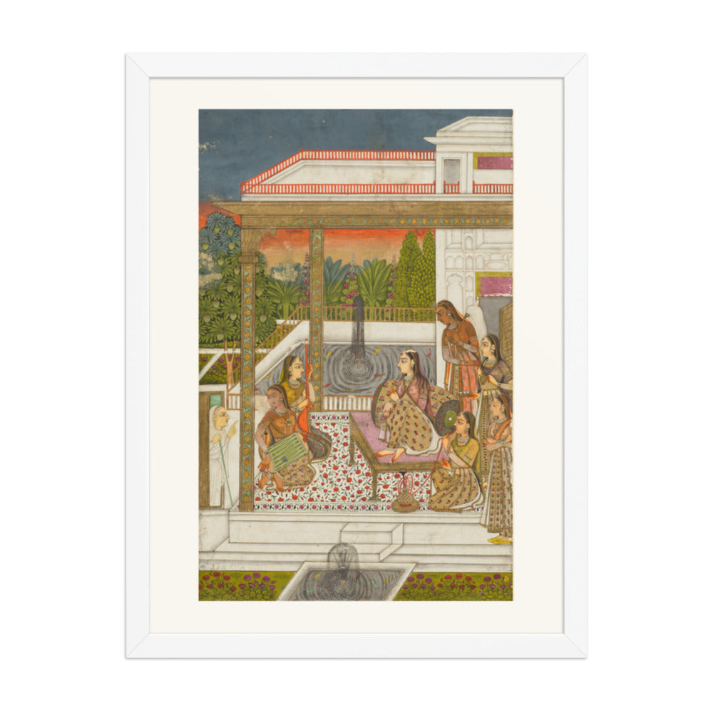 A princess with attendants on a terrace — Restored Deccan Wall Art — view 5
