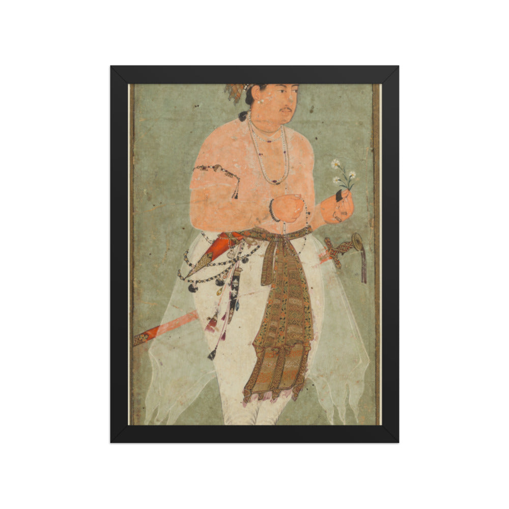 A Mughal Prince, Perhaps Danyal, Holding a Sprig of Flowers — Restored Mughal Wall Art — view 2