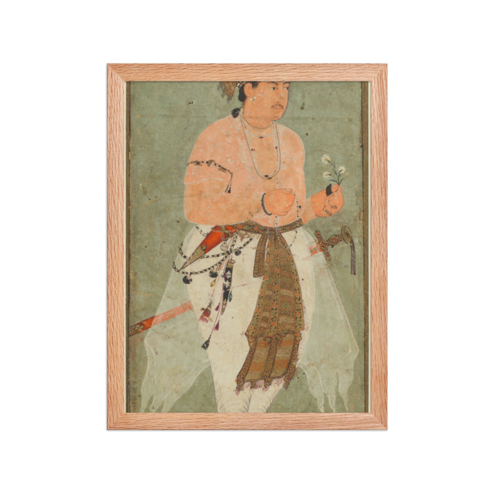 A Mughal Prince, Perhaps Danyal, Holding a Sprig of Flowers — Restored Mughal Wall Art — view 4
