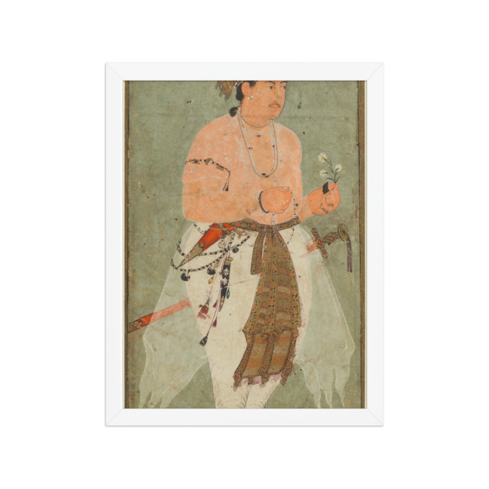 A Mughal Prince, Perhaps Danyal, Holding a Sprig of Flowers — Restored Mughal Wall Art — view 6