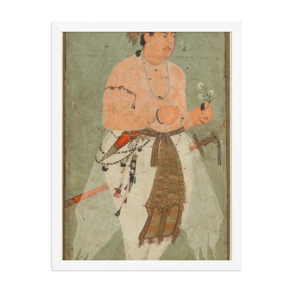 A Mughal Prince, Perhaps Danyal, Holding a Sprig of Flowers — Restored Mughal Wall Art — view 5