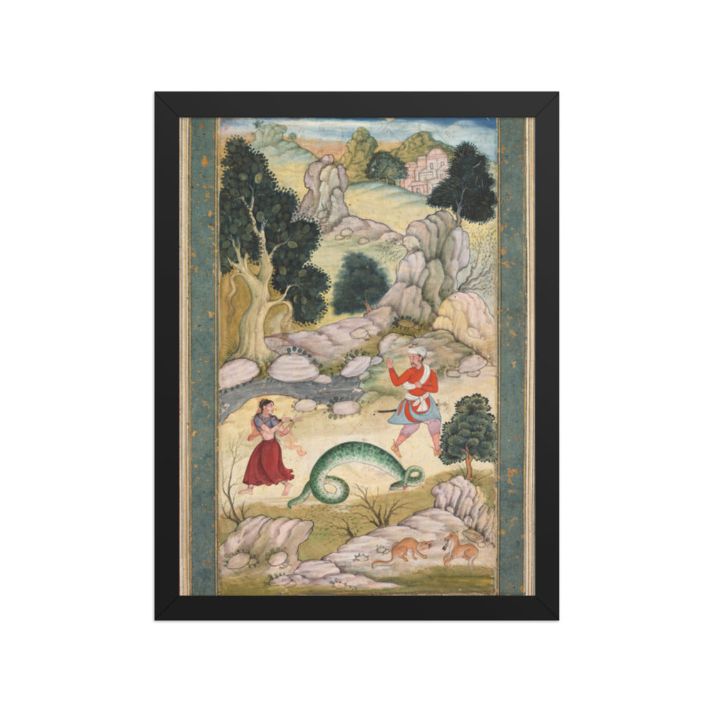 Lovers parting, page from a book of fables — Restored Mughal Wall Art — view 2