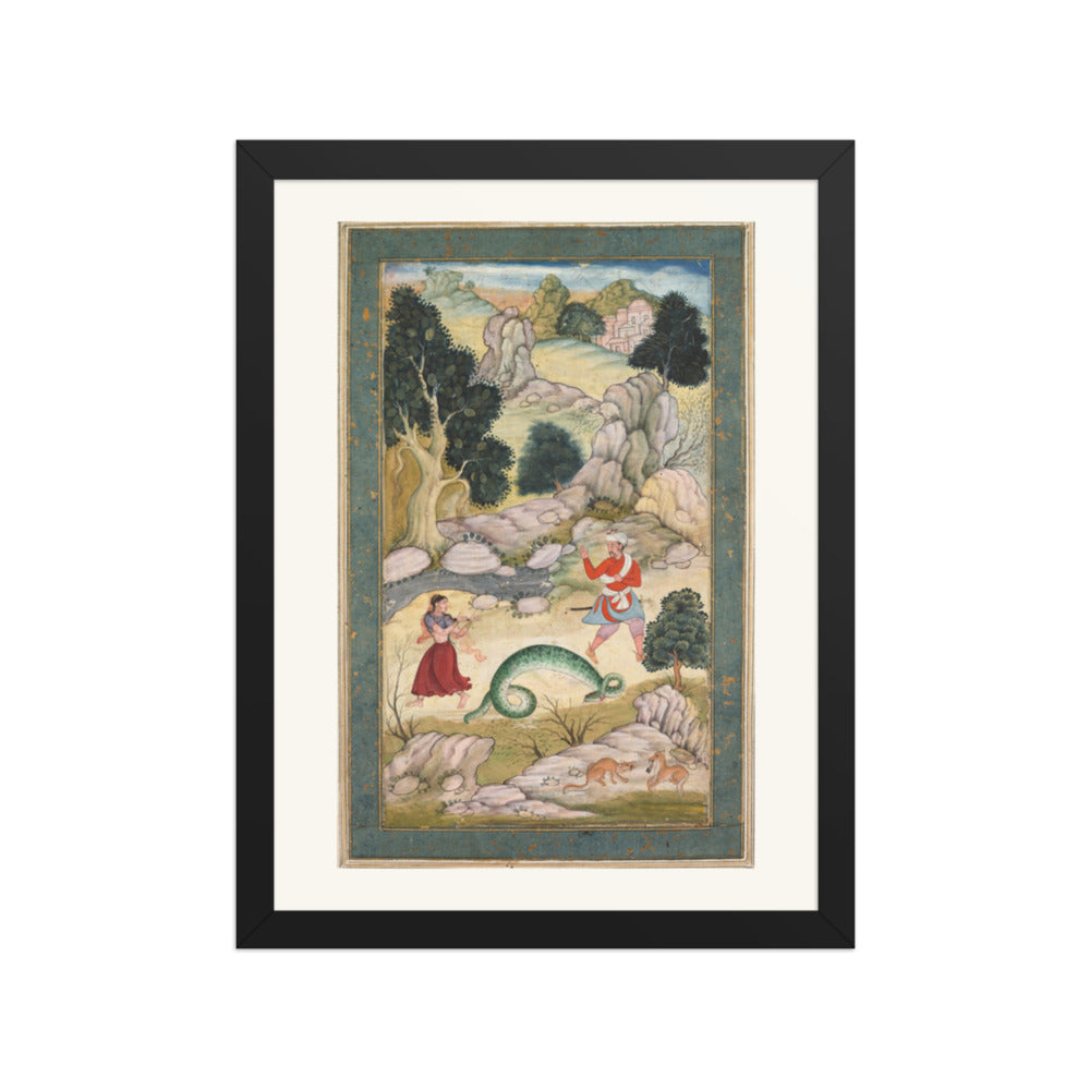 Lovers parting, page from a book of fables — Restored Mughal Wall Art — view 2