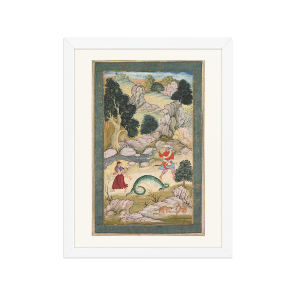 Lovers parting, page from a book of fables — Restored Mughal Wall Art — view 6