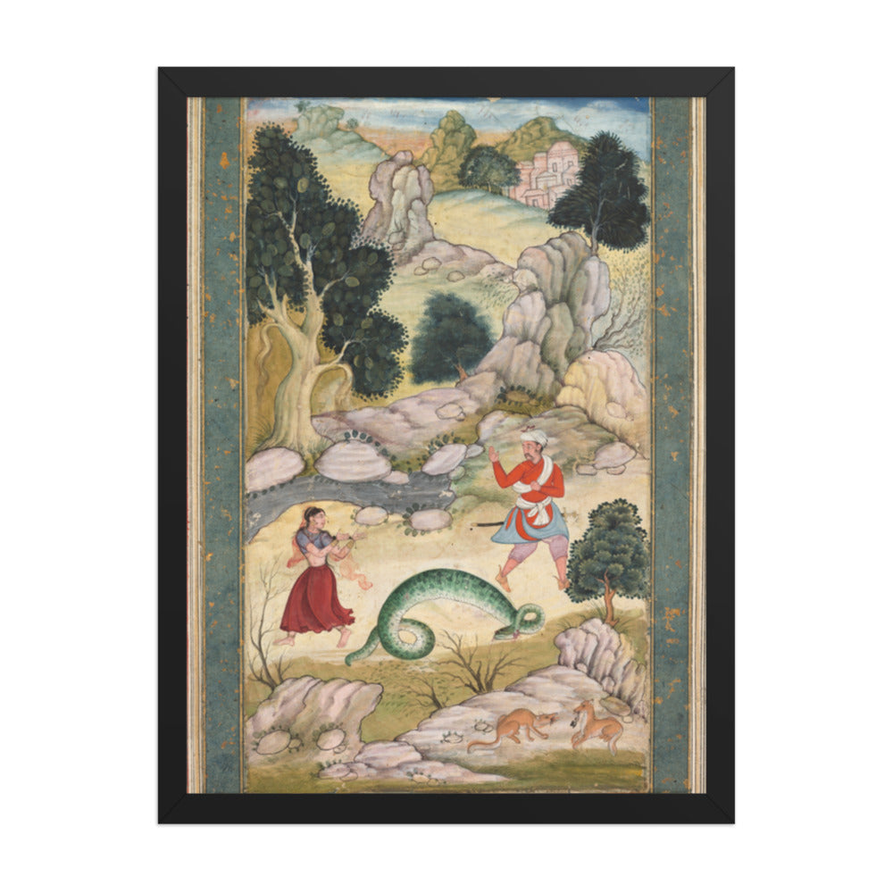 Lovers parting, page from a book of fables — Restored Mughal Wall Art — view 1