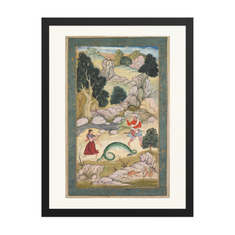 Lovers parting, page from a book of fables — Restored Mughal Wall Art