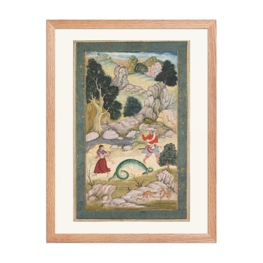 Lovers parting, page from a book of fables — Restored Mughal Wall Art — view 3