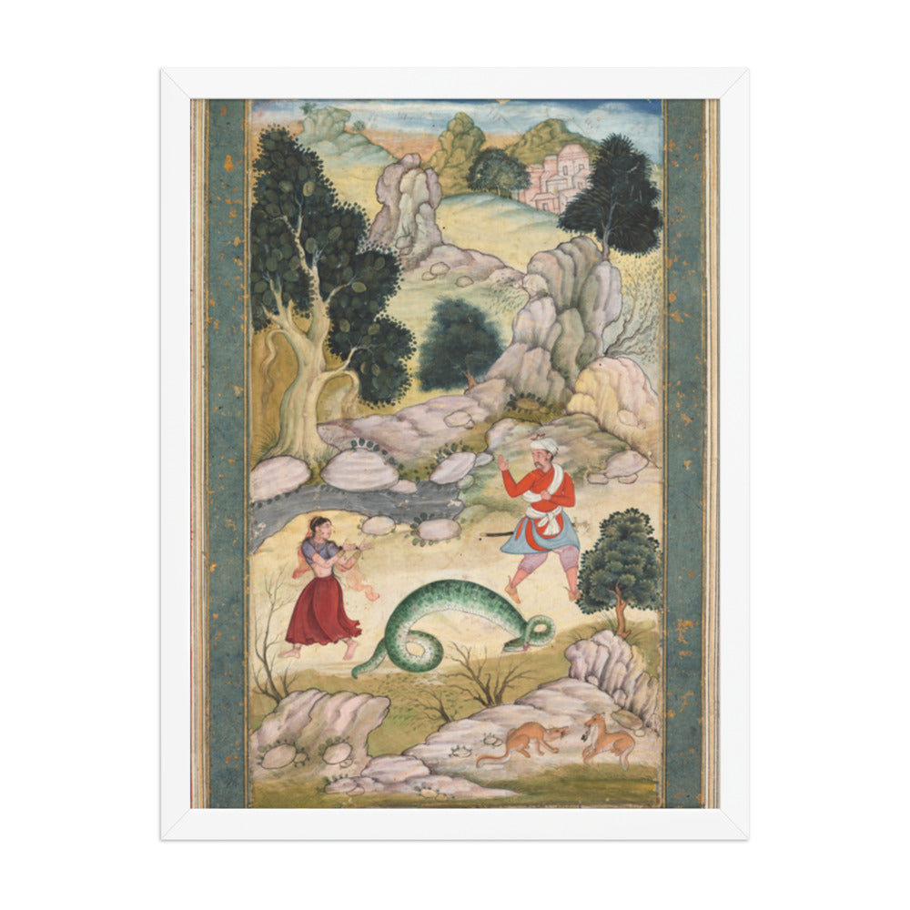 Lovers parting, page from a book of fables — Restored Mughal Wall Art — view 5