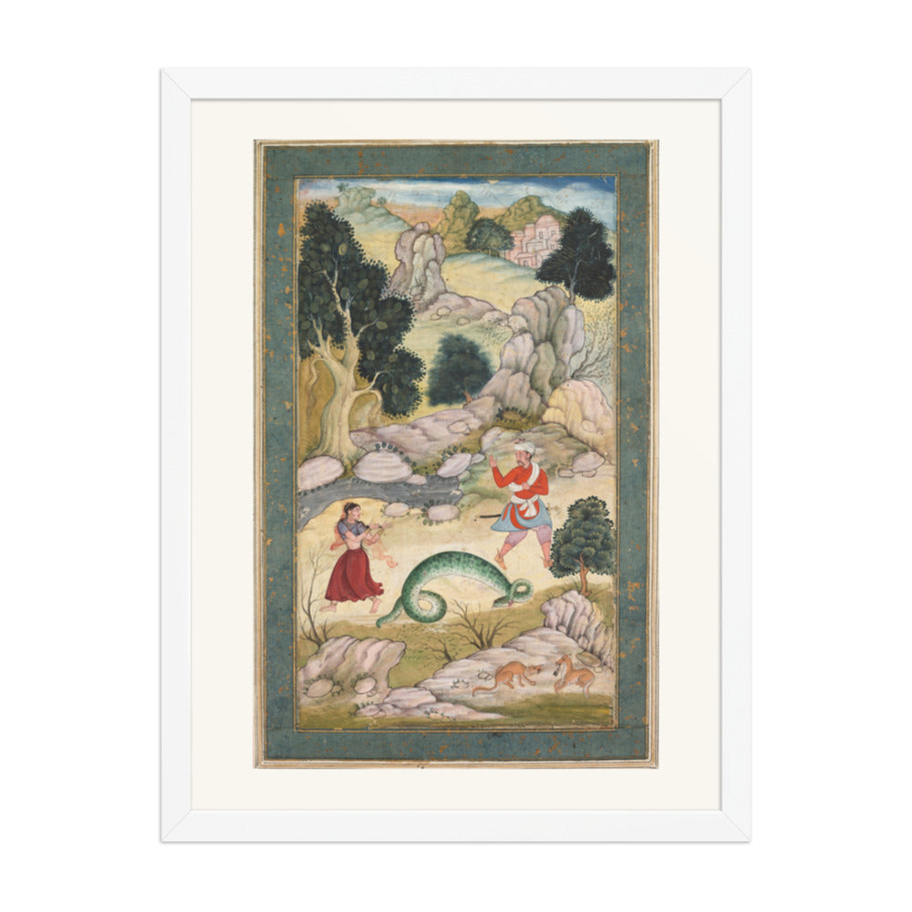 Lovers parting, page from a book of fables — Restored Mughal Wall Art — view 5