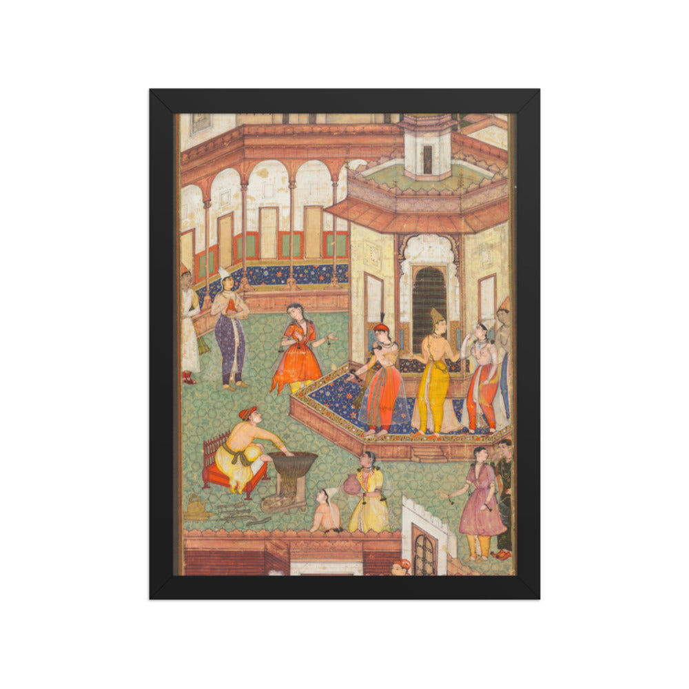 A Man Dips His Hand into a Cauldron as Ladies of the Harem Stand in — Restored Mughal Wall Art — view 2