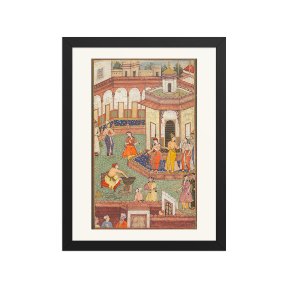 A Man Dips His Hand into a Cauldron as Ladies of the Harem Stand in — Restored Mughal Wall Art — view 2