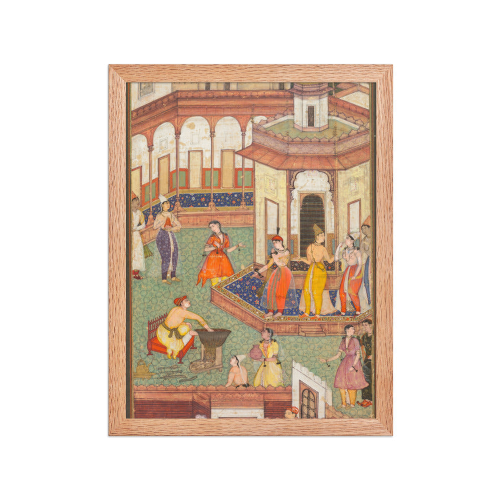 A Man Dips His Hand into a Cauldron as Ladies of the Harem Stand in — Restored Mughal Wall Art — view 4
