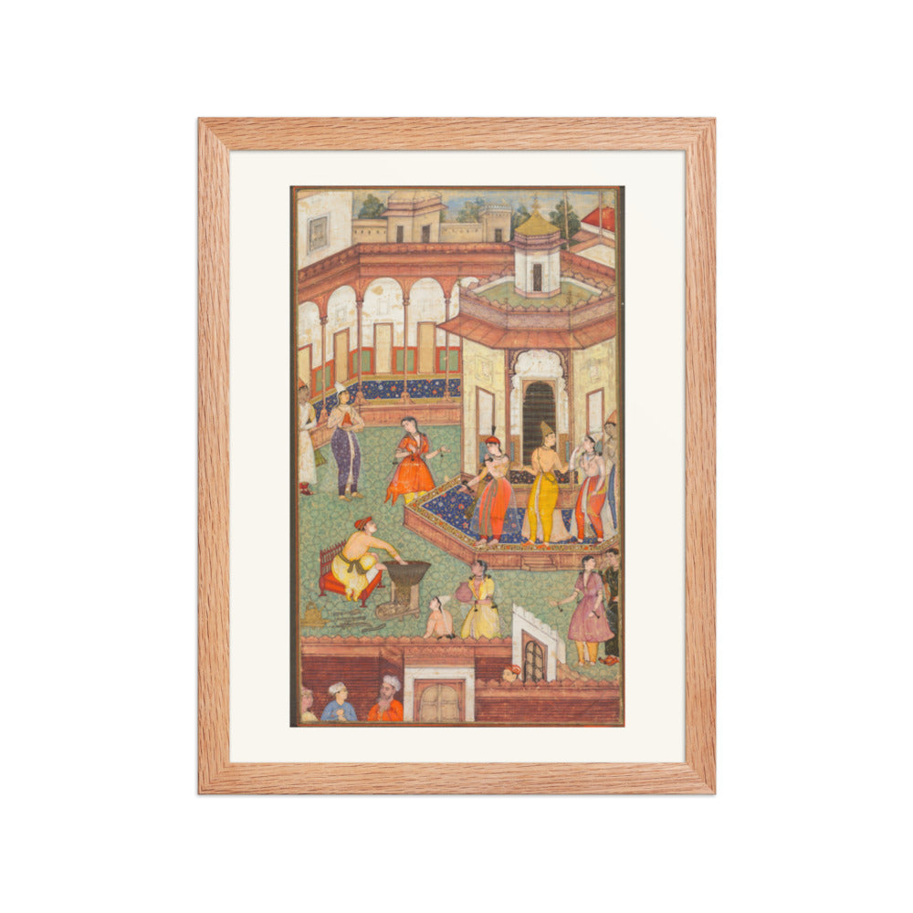 A Man Dips His Hand into a Cauldron as Ladies of the Harem Stand in — Restored Mughal Wall Art — view 4