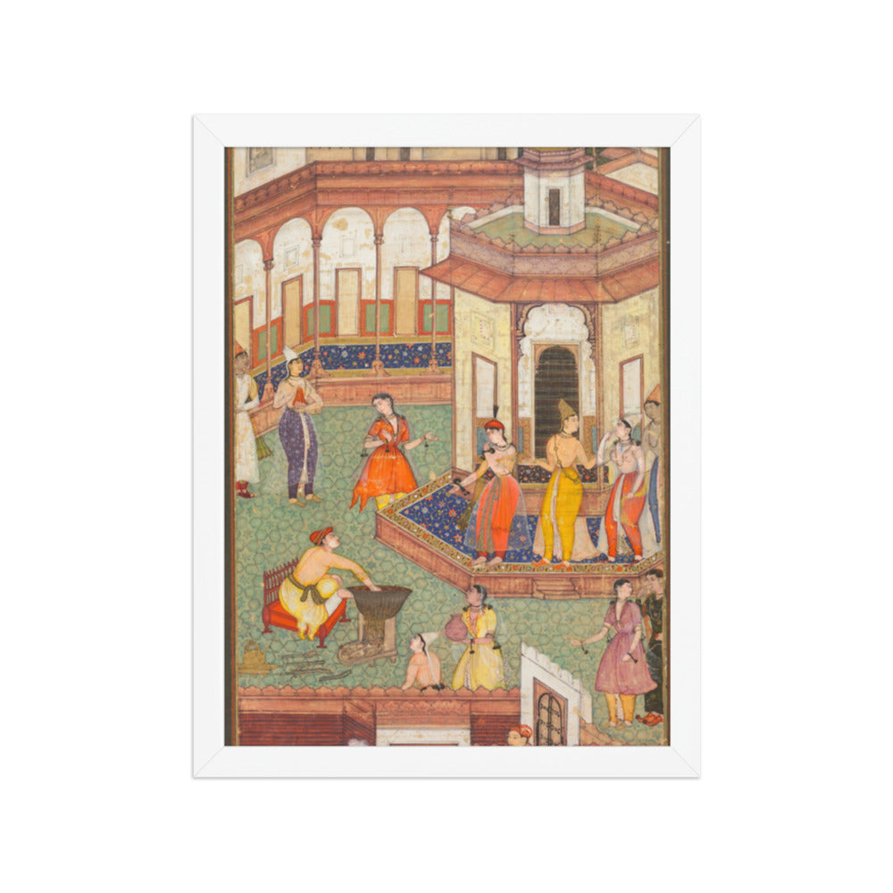 A Man Dips His Hand into a Cauldron as Ladies of the Harem Stand in — Restored Mughal Wall Art — view 6