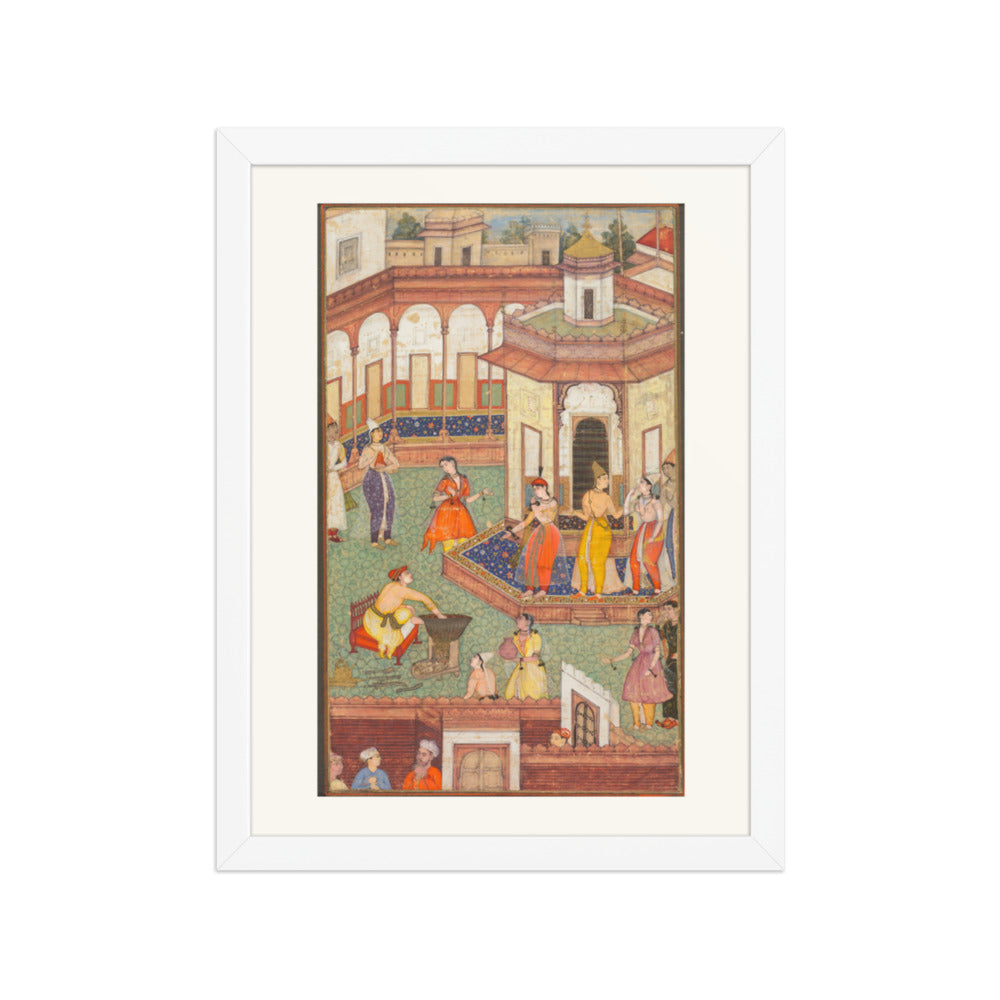 A Man Dips His Hand into a Cauldron as Ladies of the Harem Stand in — Restored Mughal Wall Art — view 6