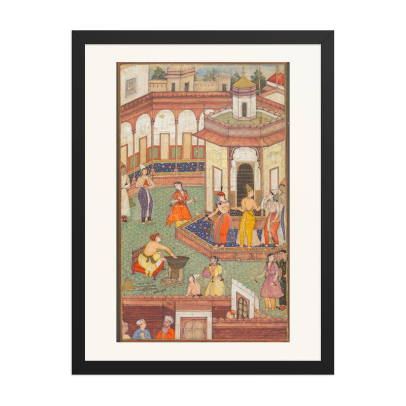 A Man Dips His Hand into a Cauldron as Ladies of the Harem Stand in — Restored Mughal Wall Art