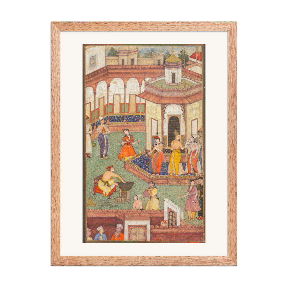 A Man Dips His Hand into a Cauldron as Ladies of the Harem Stand in — Restored Mughal Wall Art — view 3