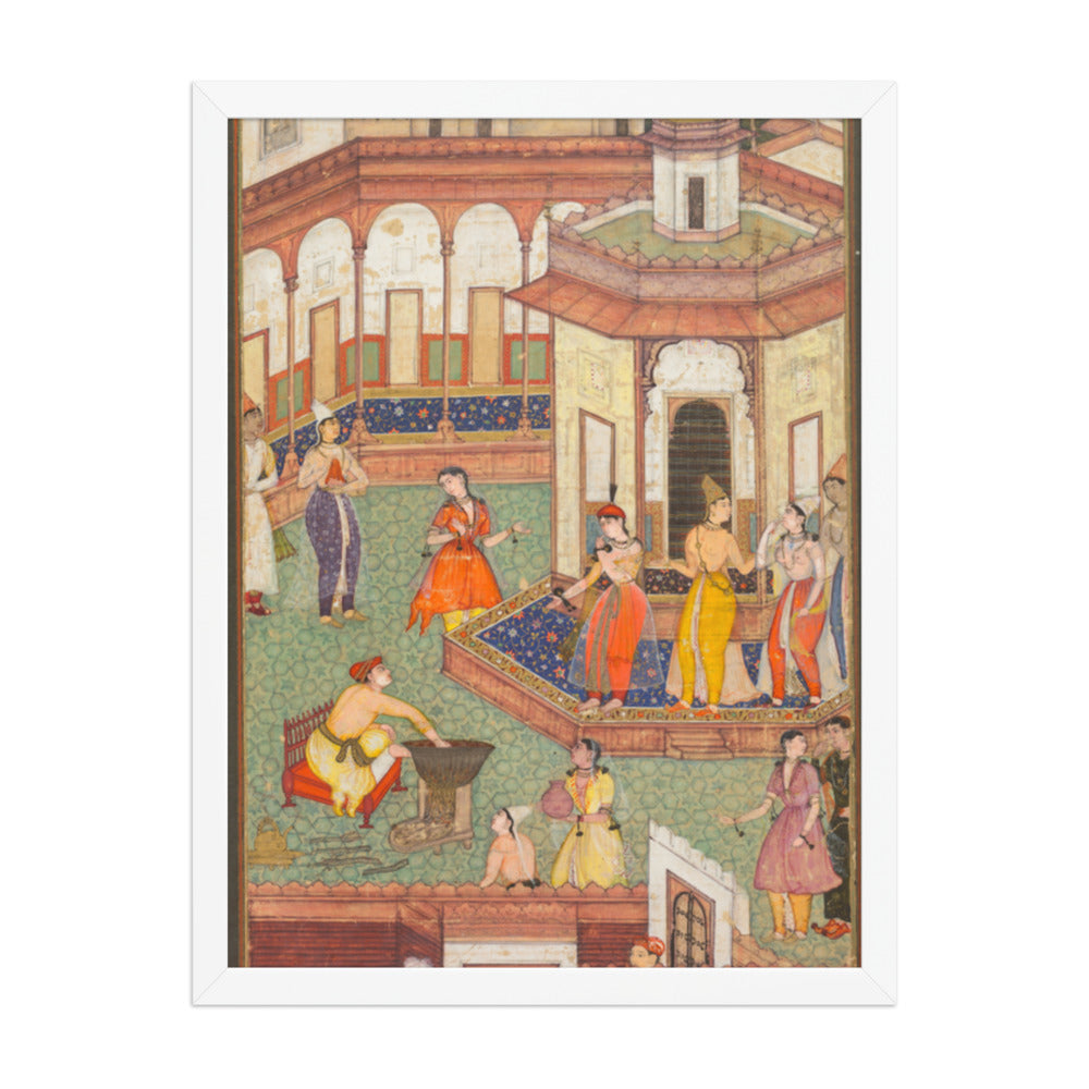 A Man Dips His Hand into a Cauldron as Ladies of the Harem Stand in — Restored Mughal Wall Art — view 5