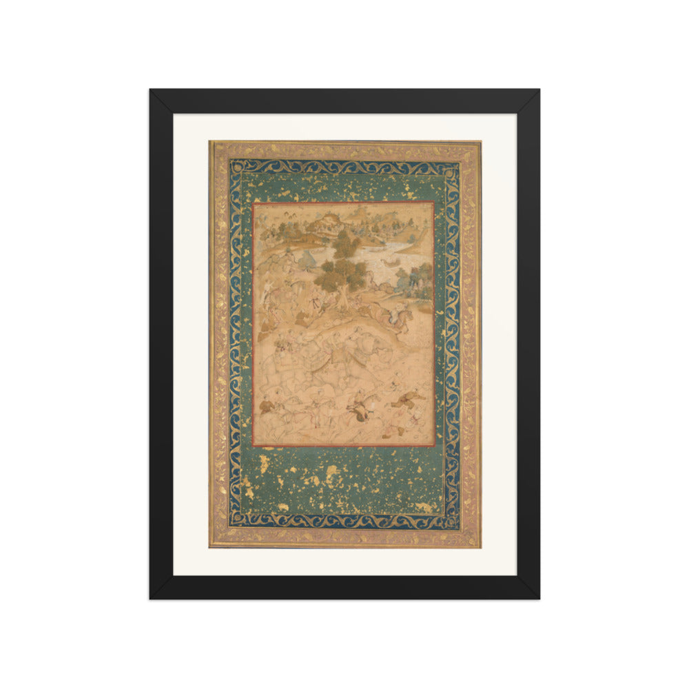 Akbar Supervising the Capture of Wild Elephants, from an Akbar-nama — Restored Mughal Wall Art — view 2