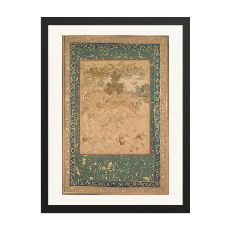 Akbar Supervising the Capture of Wild Elephants, from an Akbar-nama — Restored Mughal Wall Art