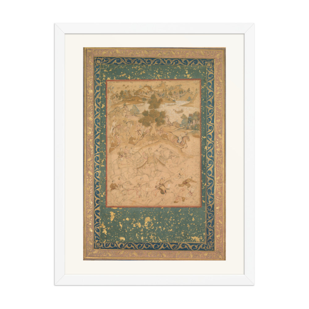 Akbar Supervising the Capture of Wild Elephants, from an Akbar-nama — Restored Mughal Wall Art — view 5