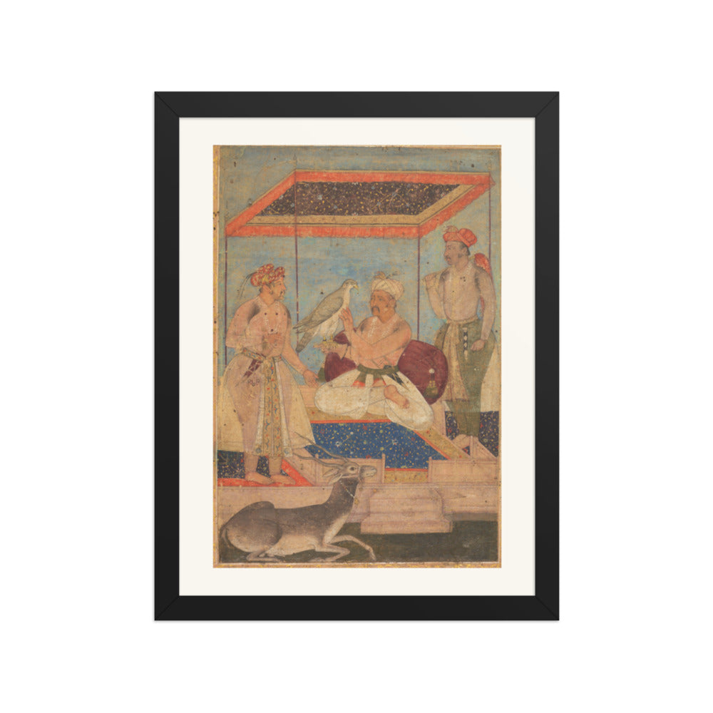 Akbar and Jahangir Examine a Falcon — Restored Mughal Wall Art — view 2