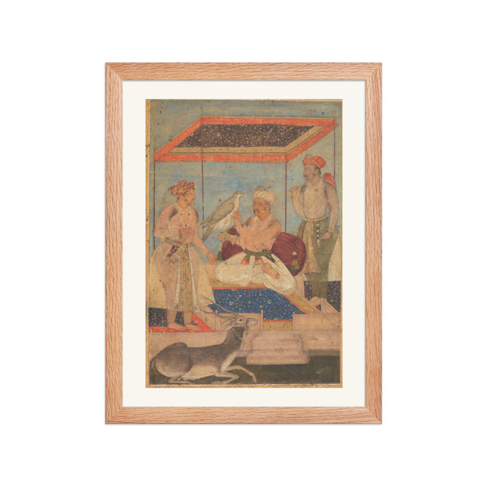 Akbar and Jahangir Examine a Falcon — Restored Mughal Wall Art — view 4