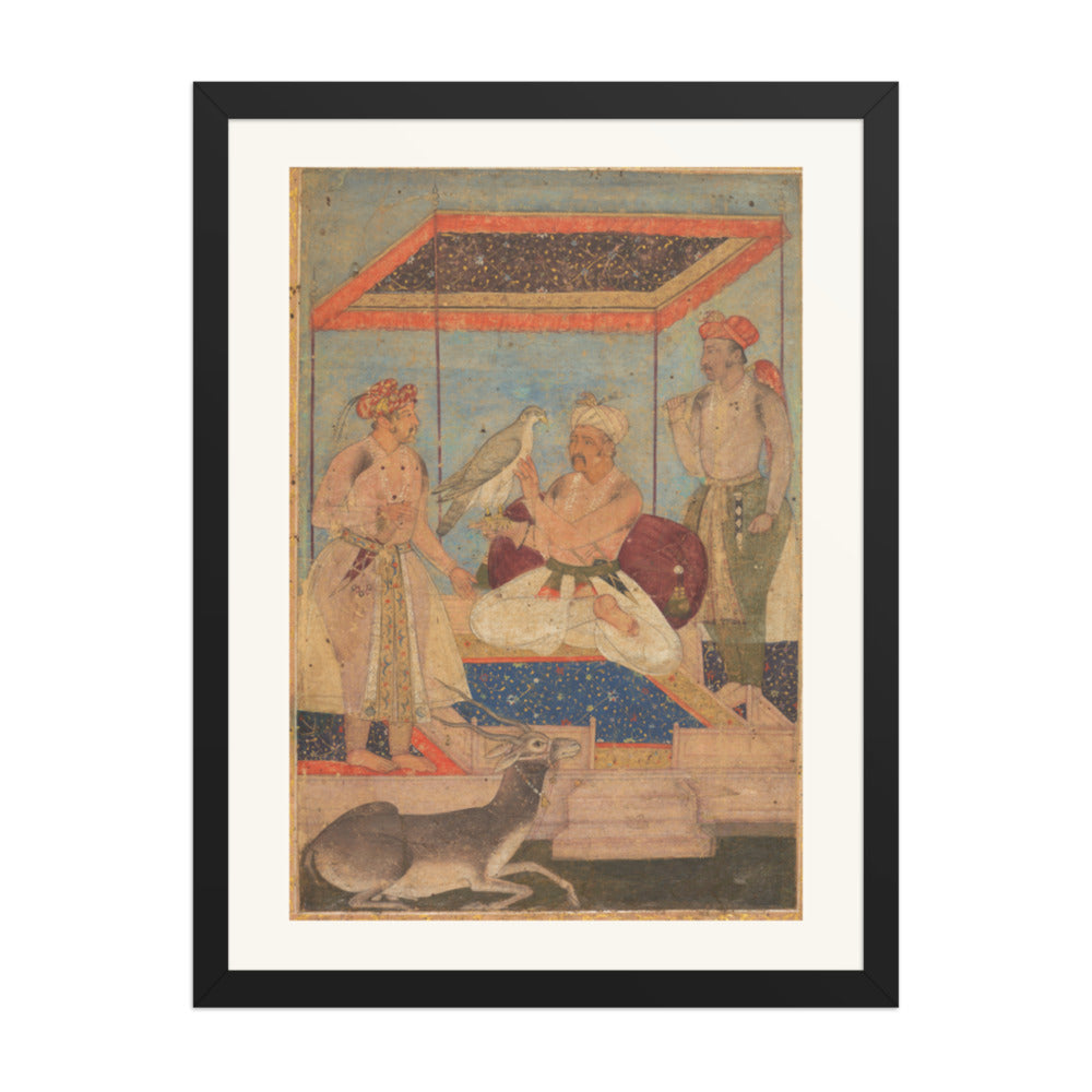 Akbar and Jahangir Examine a Falcon — Restored Mughal Wall Art — view 1