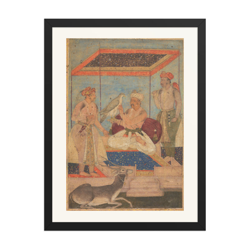 Akbar and Jahangir Examine a Falcon — Restored Mughal Wall Art
