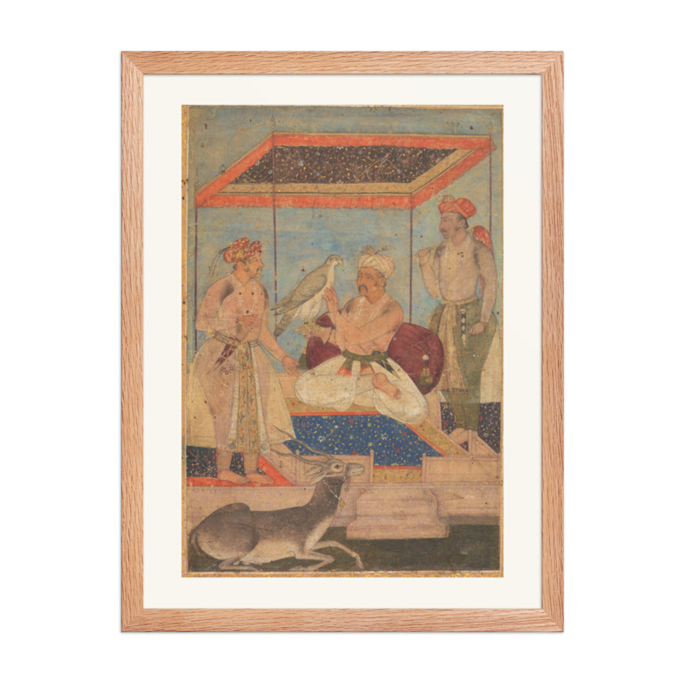 Akbar and Jahangir Examine a Falcon — Restored Mughal Wall Art — view 3
