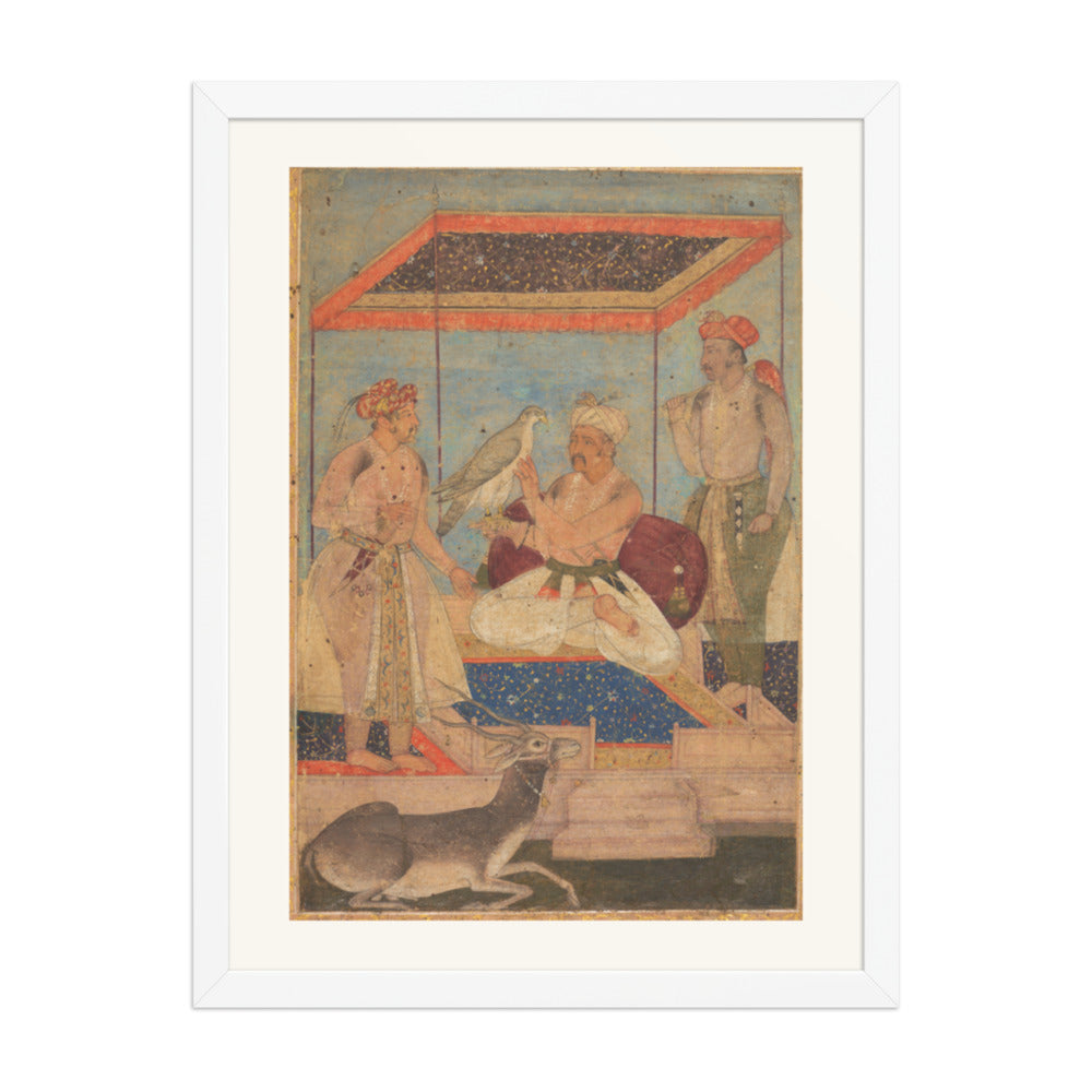 Akbar and Jahangir Examine a Falcon — Restored Mughal Wall Art — view 5