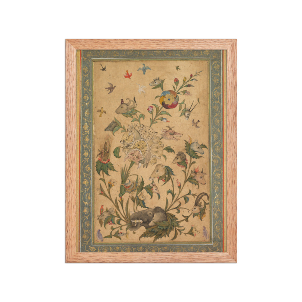 A floral fantasy of animals and birds (Waq-waq) — Restored Mughal Wall Art — view 4