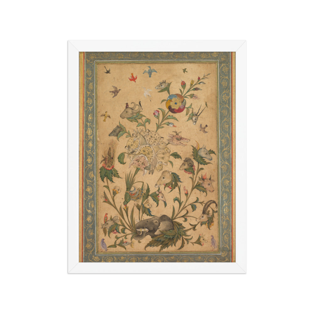 A floral fantasy of animals and birds (Waq-waq) — Restored Mughal Wall Art — view 6
