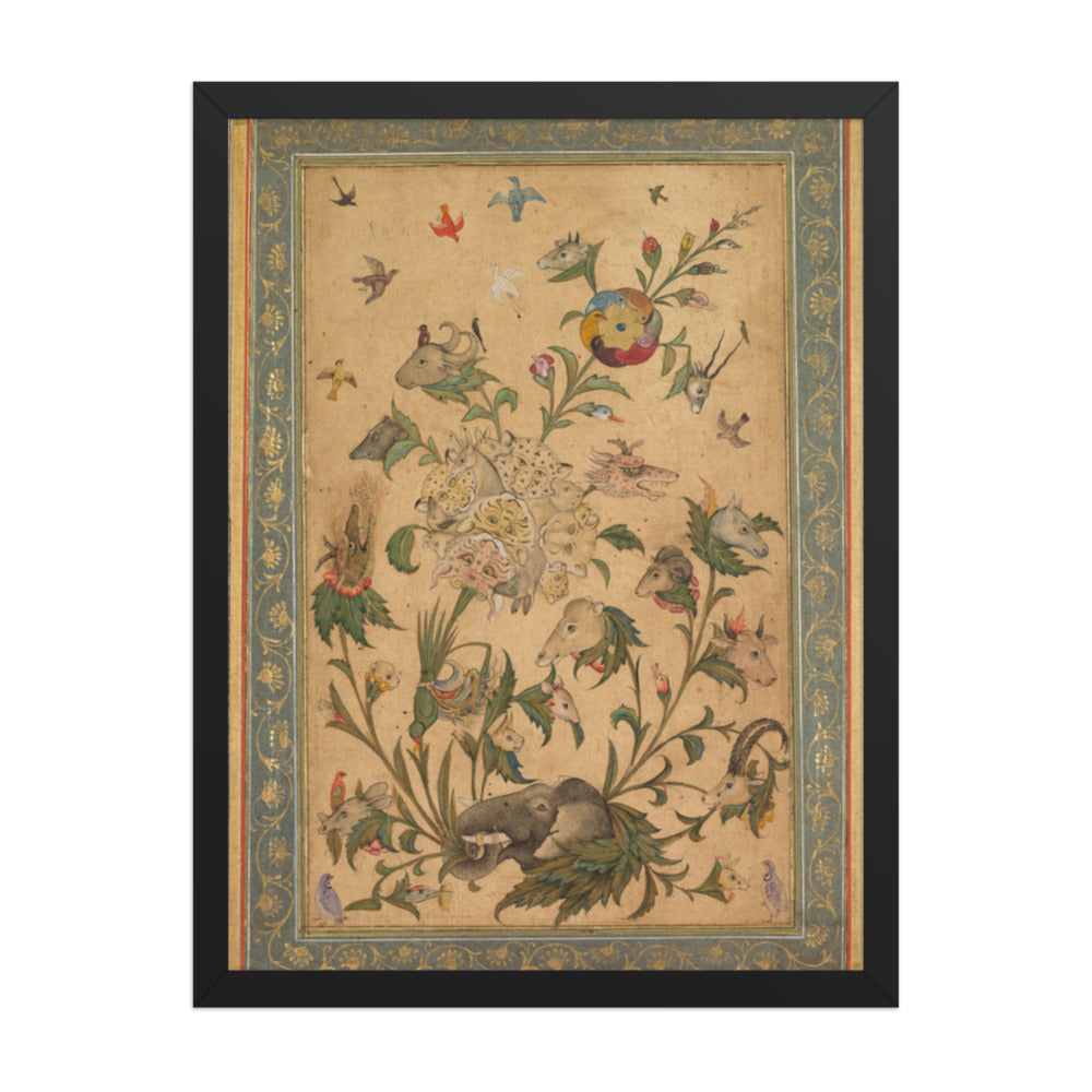 A floral fantasy of animals and birds (Waq-waq) — Restored Mughal Wall Art — view 1