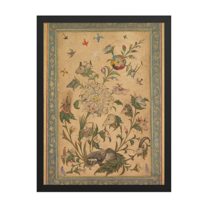 A floral fantasy of animals and birds (Waq-waq) — Restored Mughal Wall Art