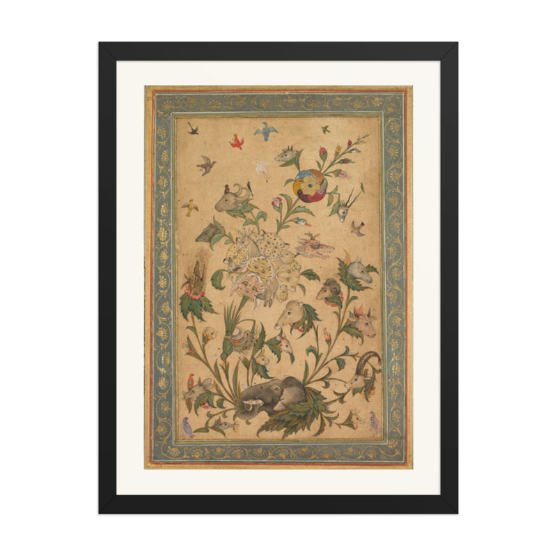 A floral fantasy of animals and birds (Waq-waq) — Restored Mughal Wall Art